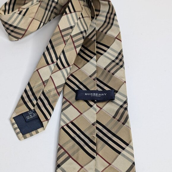 Burberry Mens Beige Tartan Pattern Adjustable Pointed Tie - Picture 4 of 4